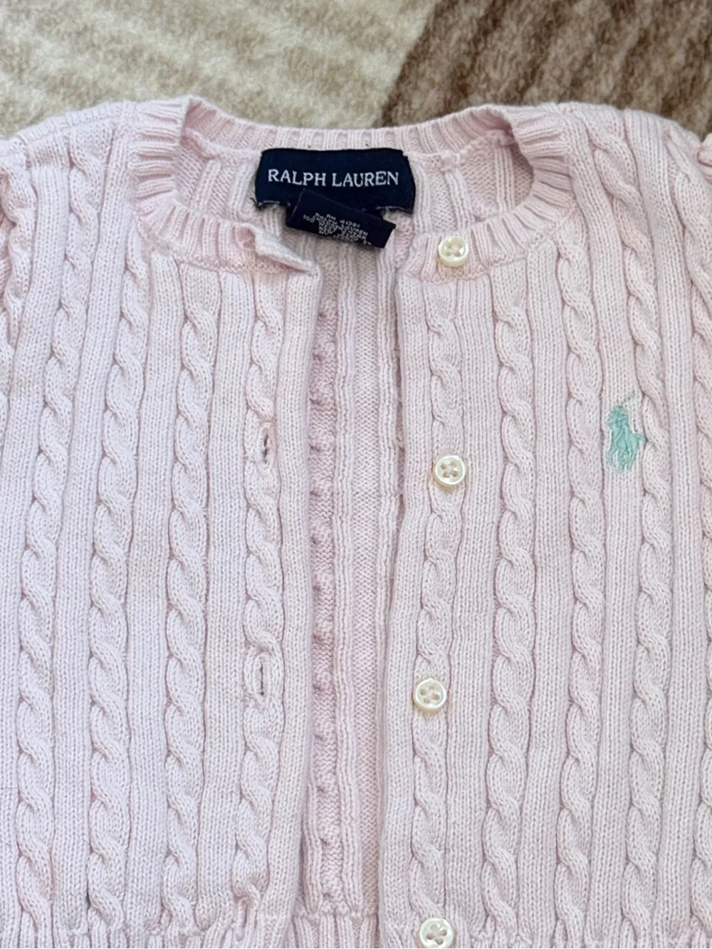 Ralph Lauren Baby Girls Pink Cable-Knit Cotton Cardigan 9 Months